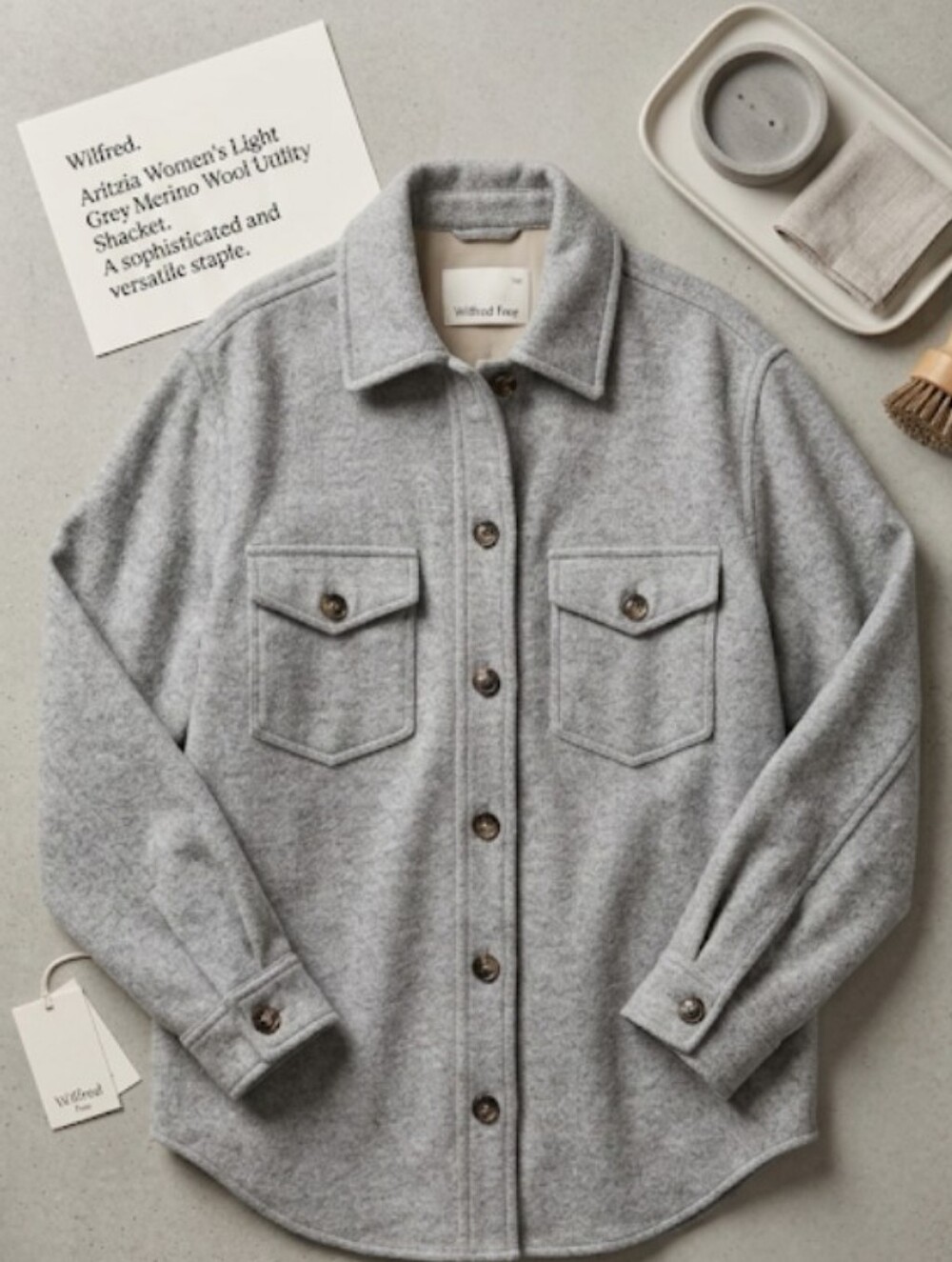 Aritzia Women's Light Grey Merino Wool Utility Shacket Jacket (Sz S) Lightweight